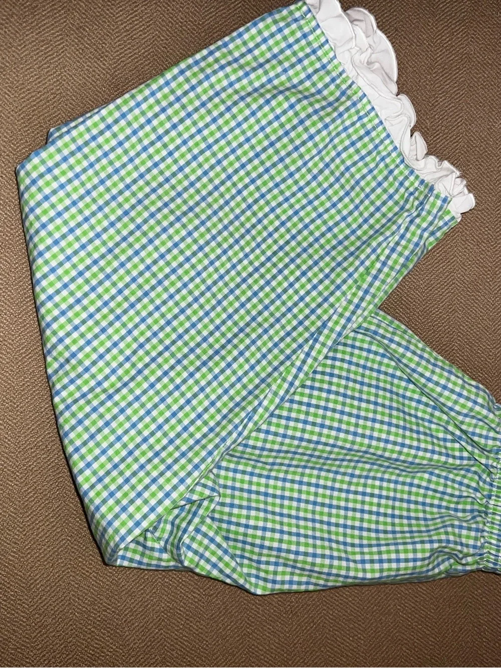 Vintage Green & Blue Gingham Girls' Set with Peter Pan Collar